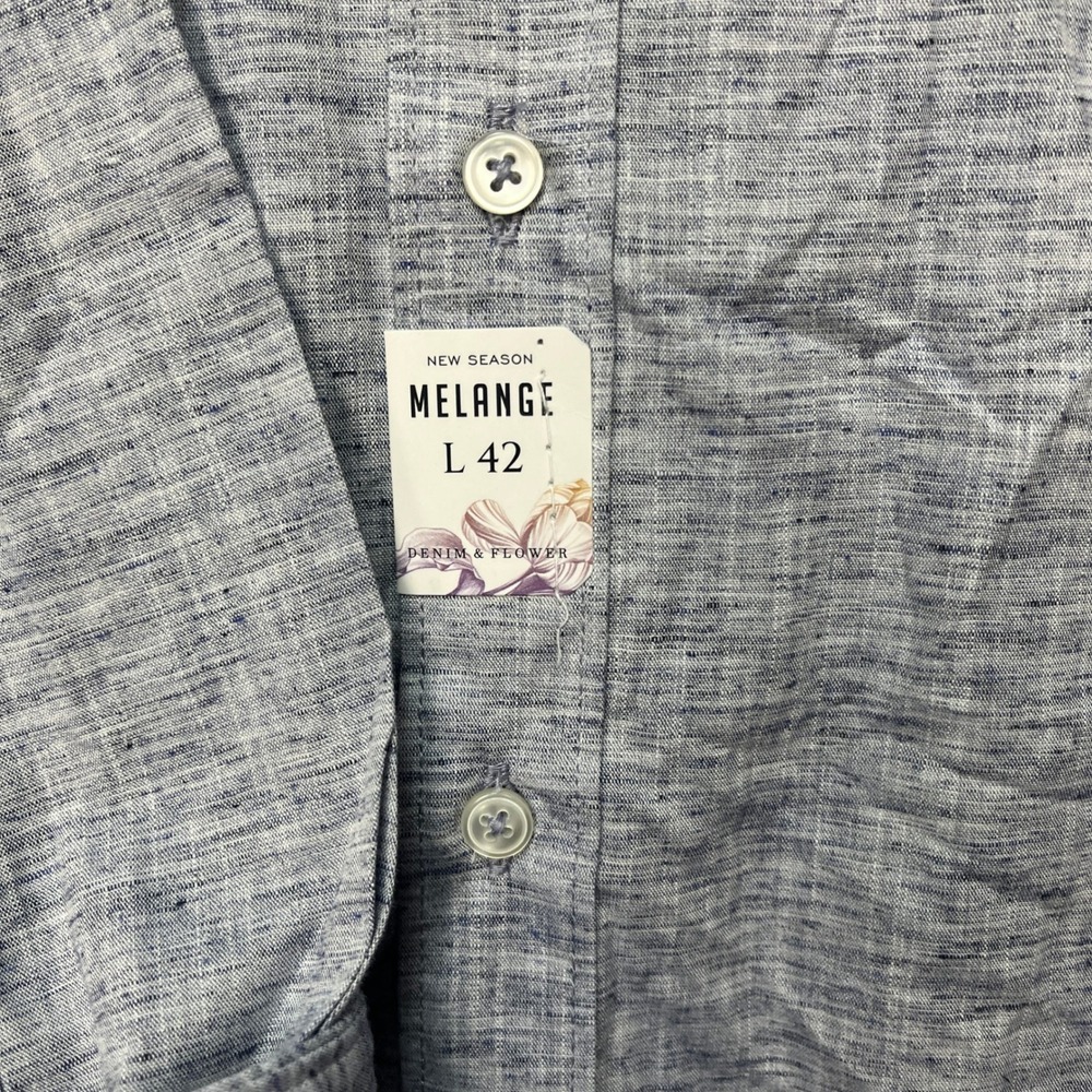 Denim & Flower Button Down Shirt Mens Large Blue Heathered Melange Flip Cuff NEW - Picture 6 of 12